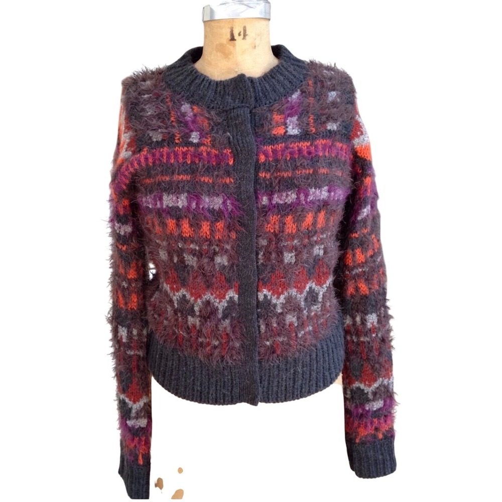 Free People Nordic Parti Fair Isle Alpaca Wool‎ Mohair Snap Cardigan Grannycore